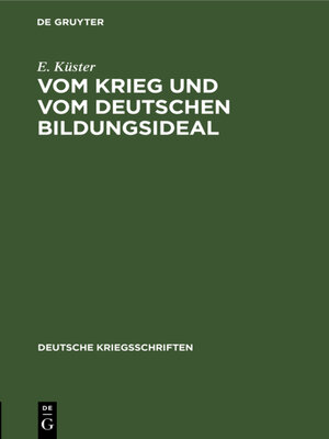 cover image of Vom Krieg und vom deutschen Bildungsideal